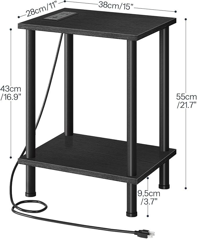 HOOBRO Side Table with Charging Station, Nightstand with 2-Layer Storage Shelves - Image 3