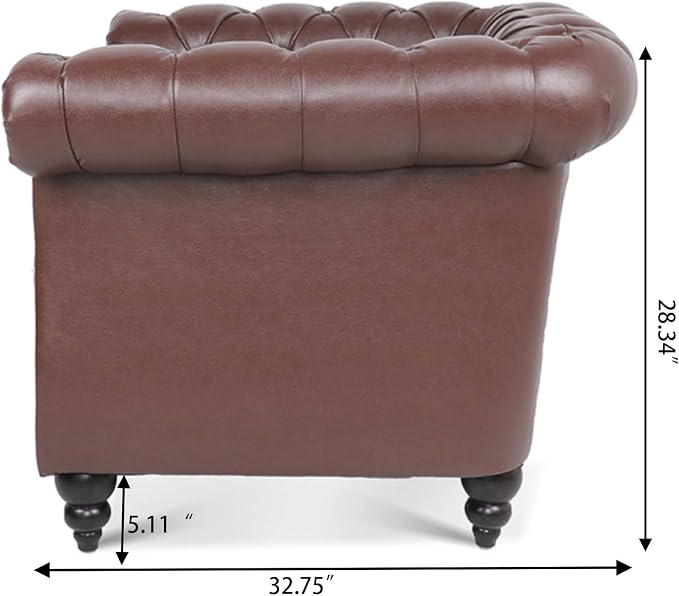 LEVNARY Leather Chesterfield Chair, Mid-Century Modern Single Sofa Chair - Image 4