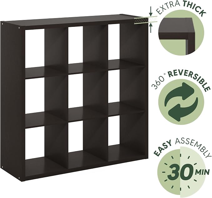 Furinno CUBICLE Book Shelf, 9-Cube Bookshelf, Extra Thick Frame Reversible - Image 6