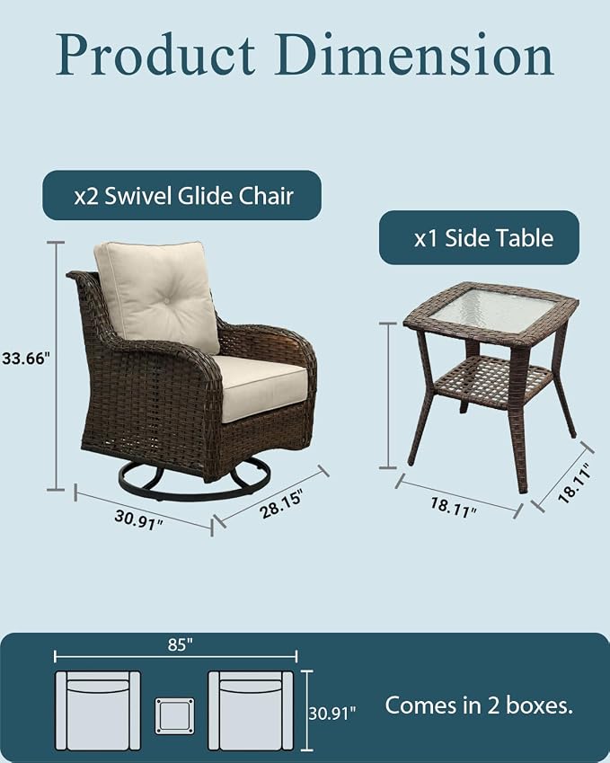 Patio Furniture Set, High Back Swivel Chairs, Weather Resistant Olefin Fabric - Image 6
