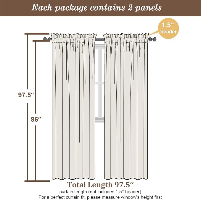 Chyhomenyc Charcoal Grey Semi Sheer Curtains 96 Inches Long 2 Panels - Image 5