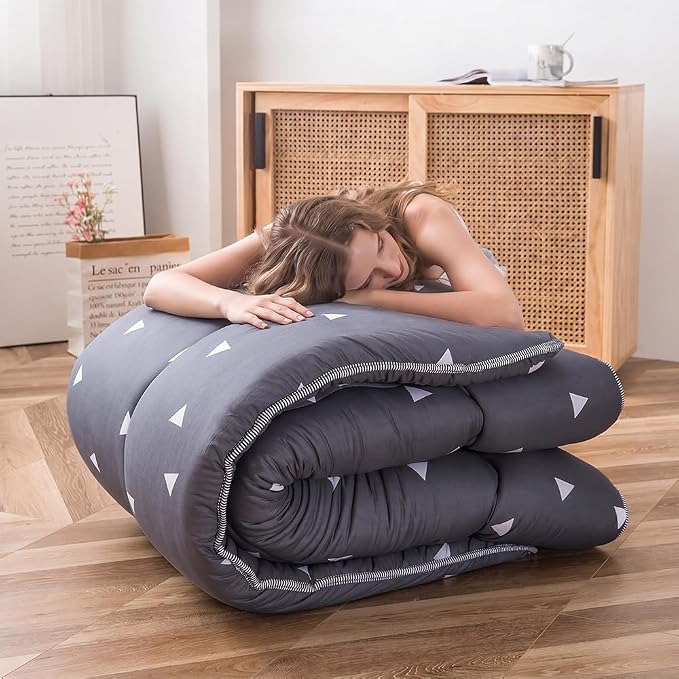 MAXYOYO Grey Triangle Japanese Floor Futon Mattress, Tatami Floor Mat Portable - Image 4
