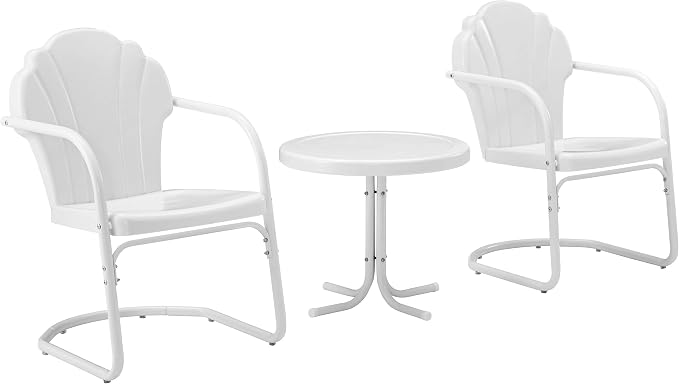 Crosley Furniture Tulip 3-Piece Outdoor Chair and Side Table Set, Retro Metal by CrosleyFurniture