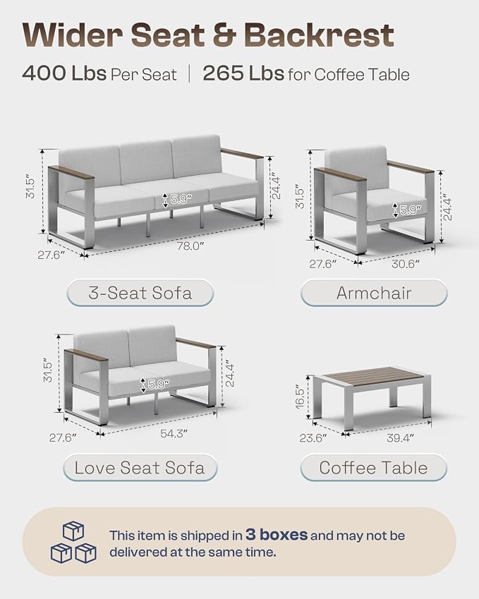 Outdoor Patio Furniture Set, 5 Seats Aluminum Patio Conversation Sets - Image 6