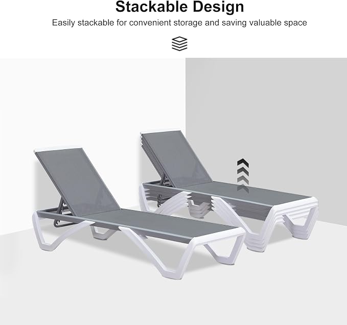 PURPLE LEAF Patio Chaise Lounge Chair Set of 3 Outside Aluminum Plastic - Image 5