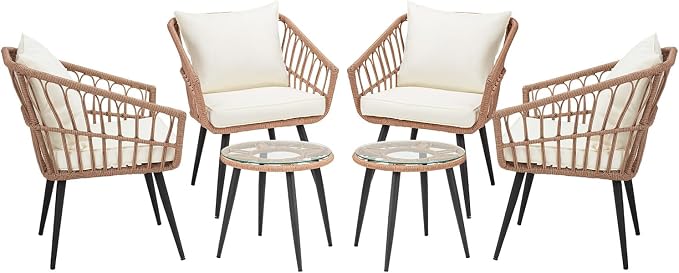 ECOTOUGE 6-Piece Wicker Patio Bistro Set, Outdoor Rattan Dining Set by ECOTOUGE