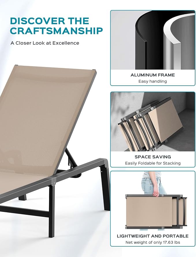 Patio Chaise Lounge Chair, Foldable Lounge Chair - Image 4
