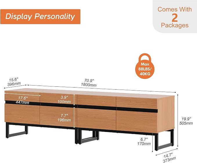 WAMPAT Modern TV Stand for 50-75 Inch TVs, Wood Entertainment Center - Image 2