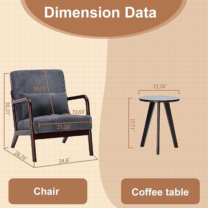 Mid-Century Modern Accent Chair & Coffee Table Set - Image 2