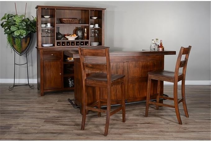 Pemberly Row 78" Farmhouse Wood Freestanding Island Home Bar Unit, Stemware - Image 10