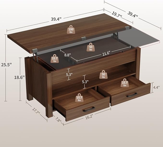 Garvee 40" Coffee Table Lift Top, Converts to Dining Table - Image 3