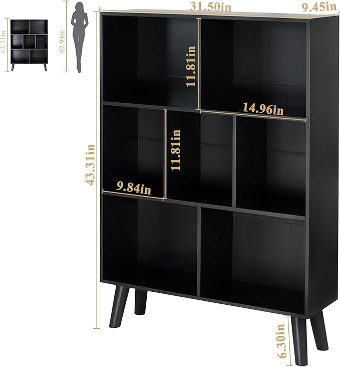 YAHARBO Black Bookshelf, 3 Tier Modern Bookcase - Image 3