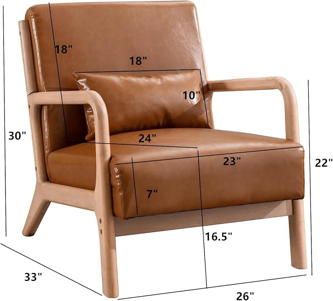 INZOY Mid-Century Modern Accent Chair Set of 2, PU Leather Reading Armchair - Image 2