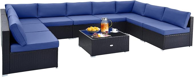 Tangkula 10 Pieces Patio Sofa Set, Outdoor Wicker Conversation Set - Image 9