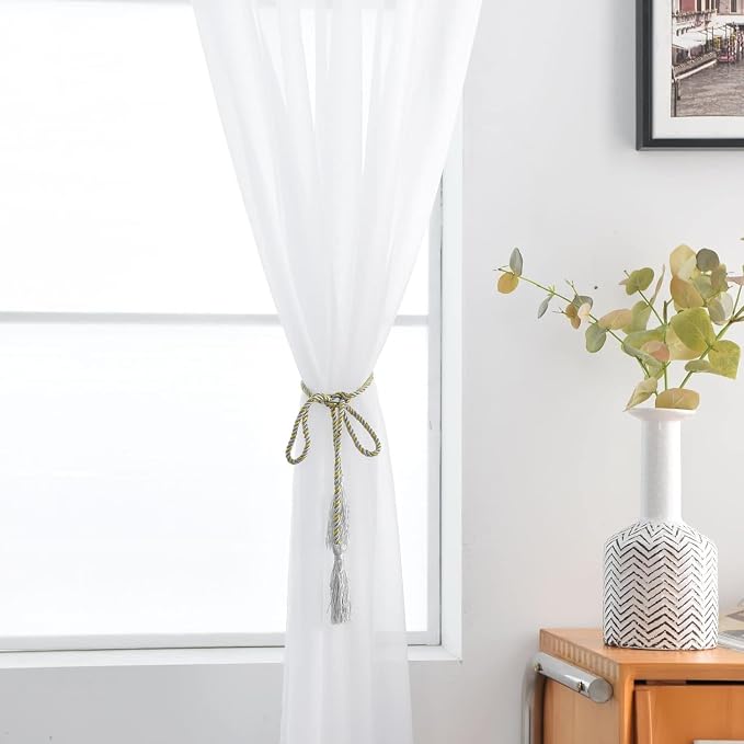 SpaceDresser Sheer White Curtains 4 Panels Rod Pocket Semi-Sheer Curtain 84 - Image 6
