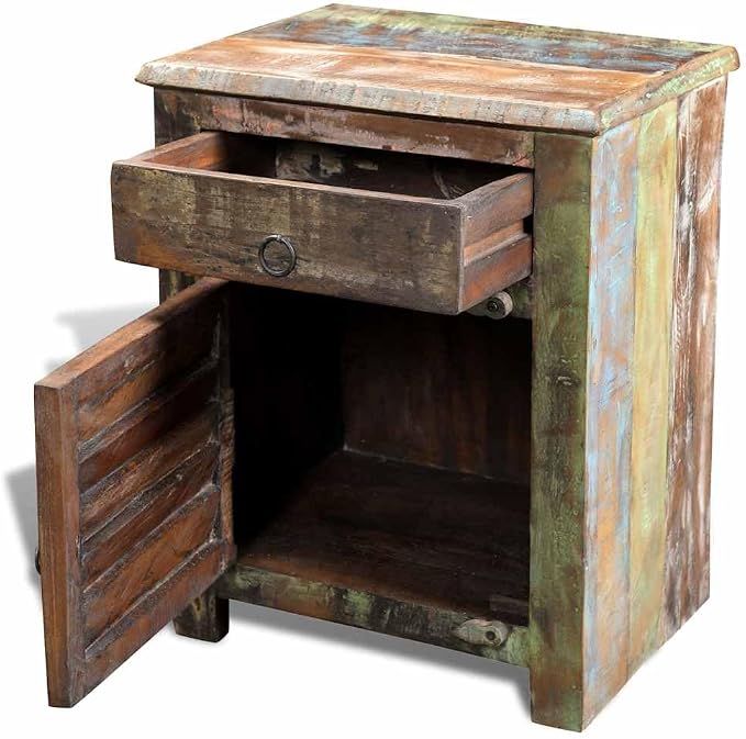 vidaXL End Table w/ 1 Drawer 1 Door Reclaimed Wood Side Storage Cabinet Stand - Image 6