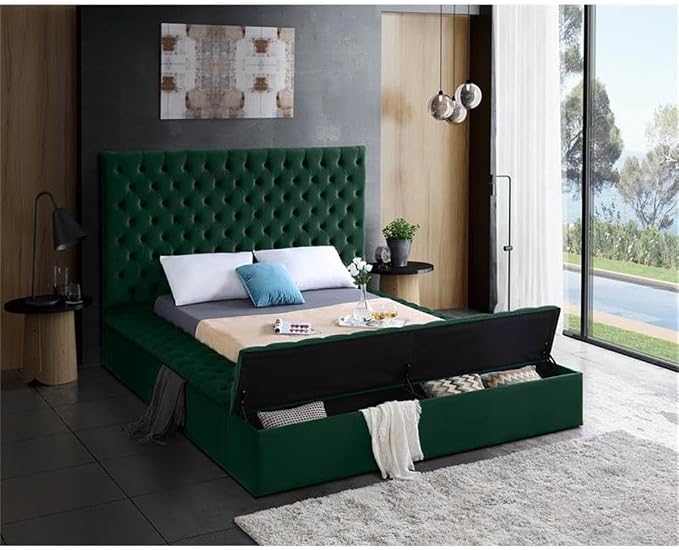 Meridian Furniture Bliss Collection Modern | Contemporary Velvet Upholstered Bed - Image 5