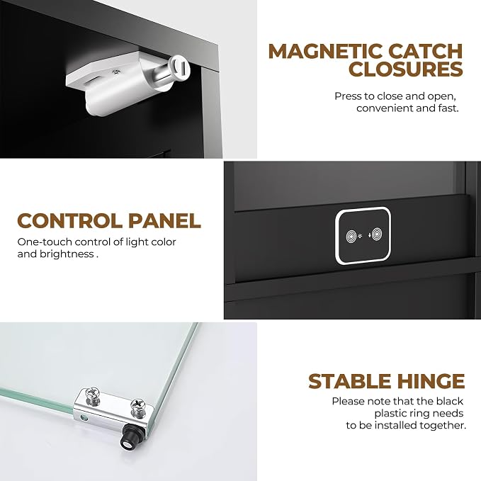 Display Cabinet with Glass Doors, Display Case with Lights and Human Body Sensor - Image 7