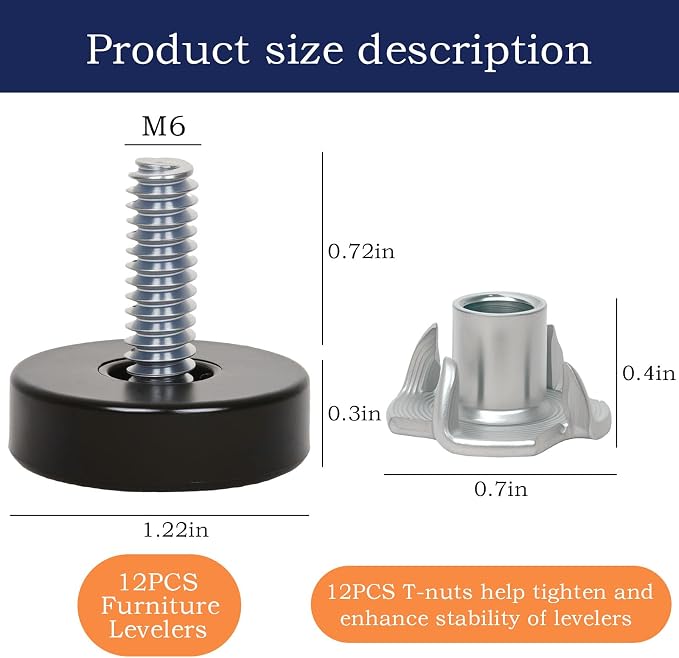 24 PCS M6 Thread Furniture Feet Levelers, Furniture Leveling Feet - Image 2