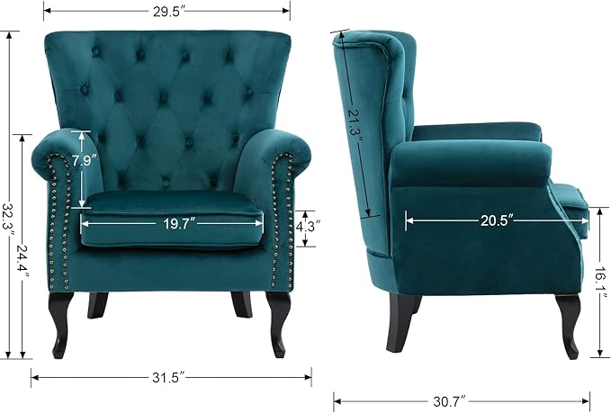 Mid Century Accent Chair Modern Button Tufted Armchair Wingback Club Chair - Image 3
