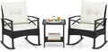 Tangkula 3 Pieces Outdoor Rocking Chairs Set, Rattan Heavy Duty Cushioned by TANGKULA