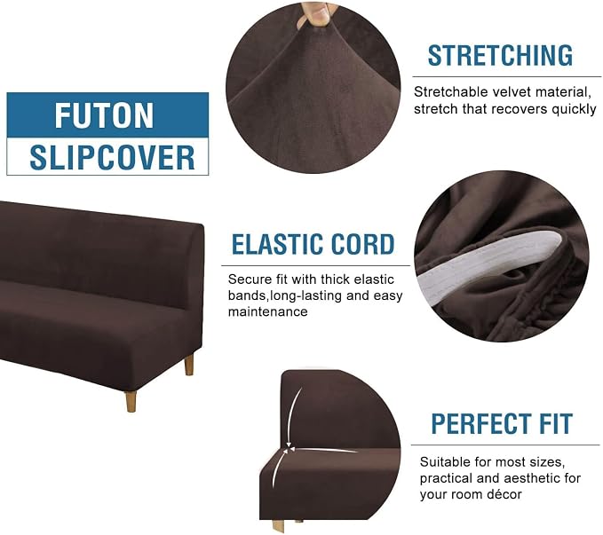 H.VERSAILTEX Real Velvet Futon Cover Armless Sofa Covers Sofa Bed Covers - Image 2