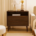 HULALA HOME End Table with Charging Station, Mid-Century Modern 2 Drawer and by HULALAHOME