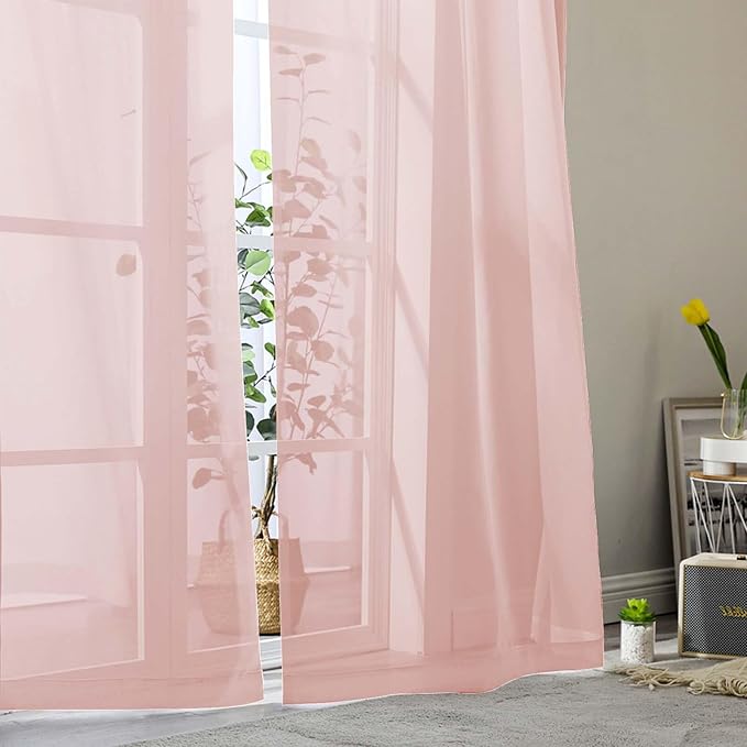 Blush Sheer Curtain for Bedroom Living Room 78 Inches Long 2 Panels Set - Image 9