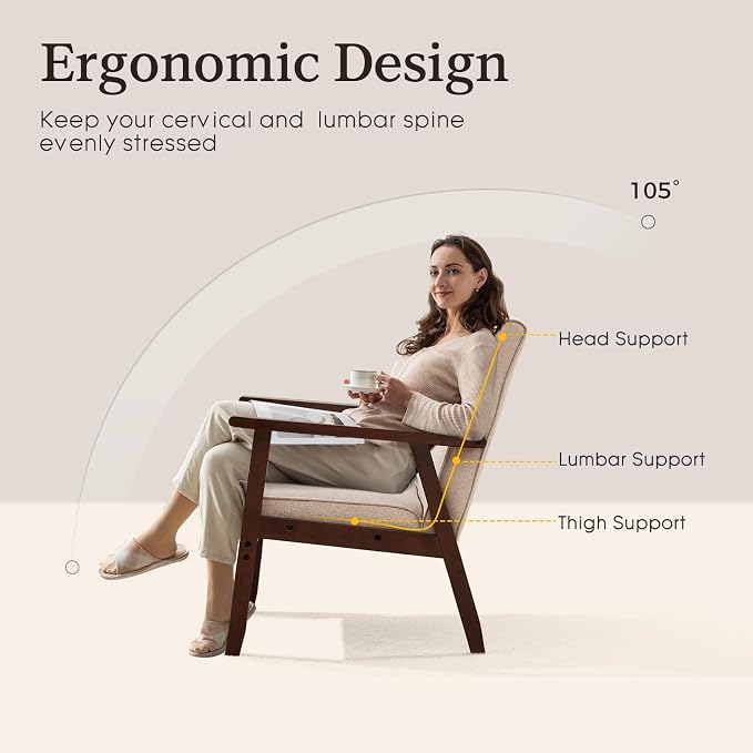 Bonzy Home Fabric Mid-Century Modern Accent Chair Set of 2, Upholstered Armchair - Image 4