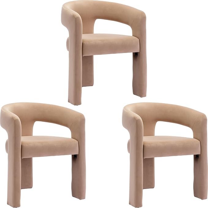 BESTANO Set of 3 Modern Velvet Fabric Upholstered Dining Chairs by BESTANO
