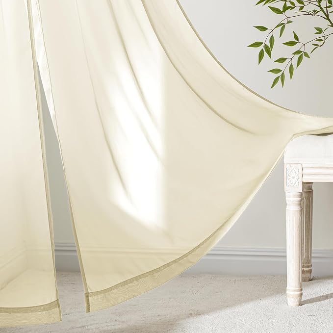 MIULEE Light Cream Sheer Curtains 63 Inches Long, 4 Panels Set, Light Filtering - Image 7