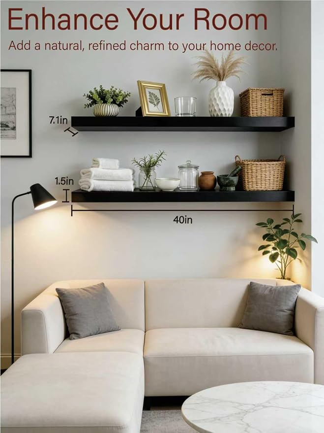 Solid Wood Floating Shelves, 40in Finished Real Wood Wall Shelves - Image 4
