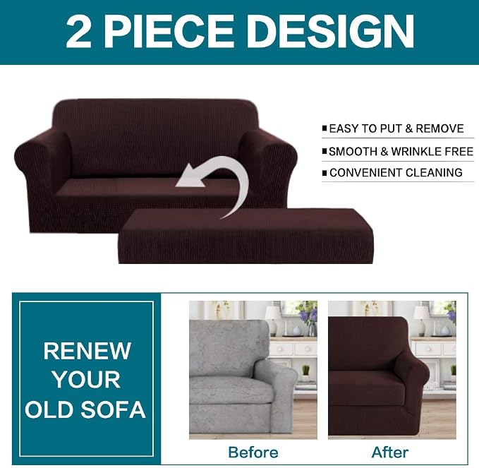 Turquoize Stretch Sofa Slipcover 2 Pieces Sofa Cover Couch Cover - Image 4