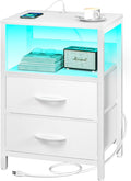 Yoobure Nightstand with Charging Station, LED Night Stand with Fabric Drawers by Yoobure