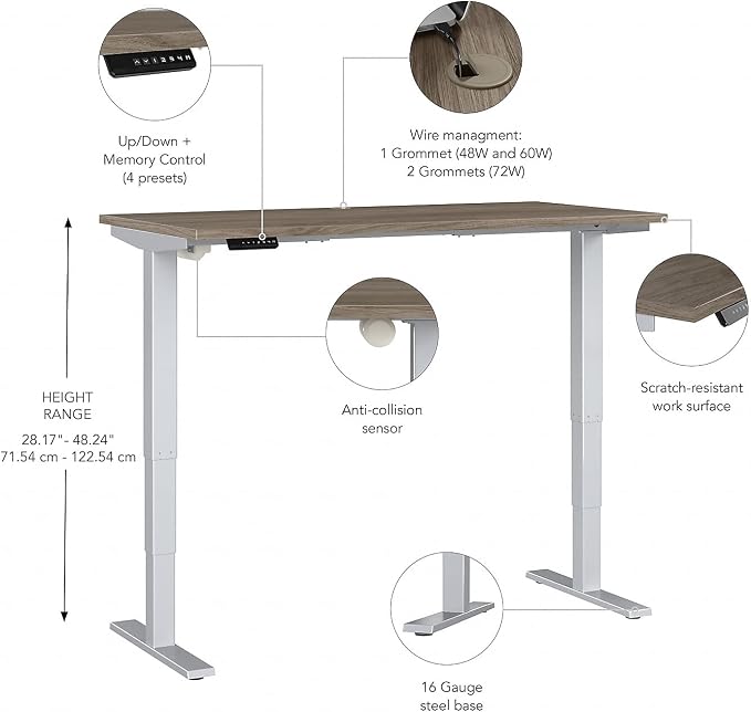 Bush Business Furniture 60-inch Electric Height Adjustable Standing Desk - Image 3