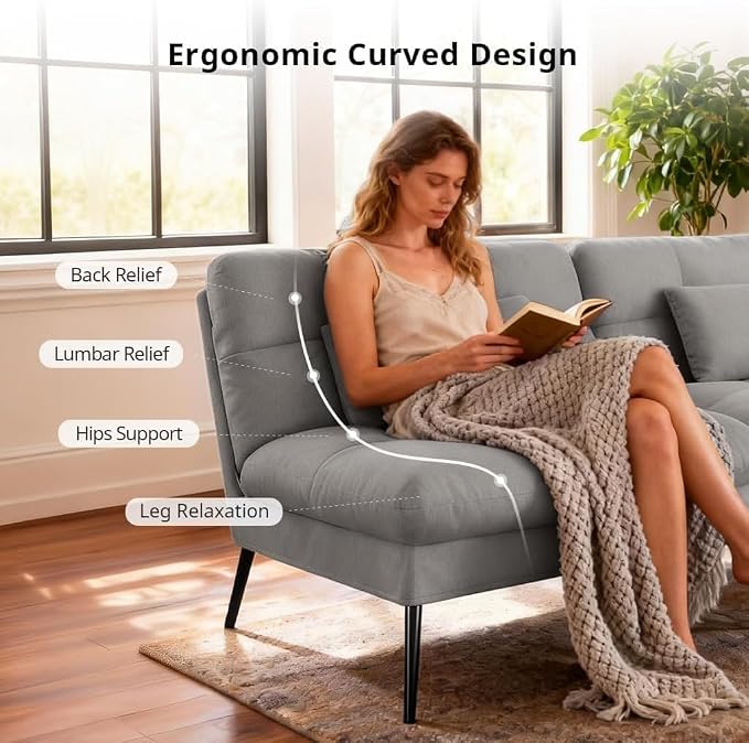 COMHOMA 72″ Futon Sofa Bed, Convertible Fabric Couch - Image 5