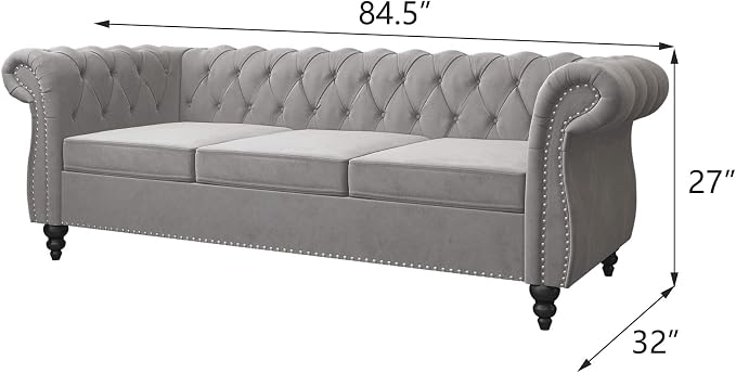 2 Piece Living Room Set, Velvet Chesterfield Sofa Couch Chair - Image 7