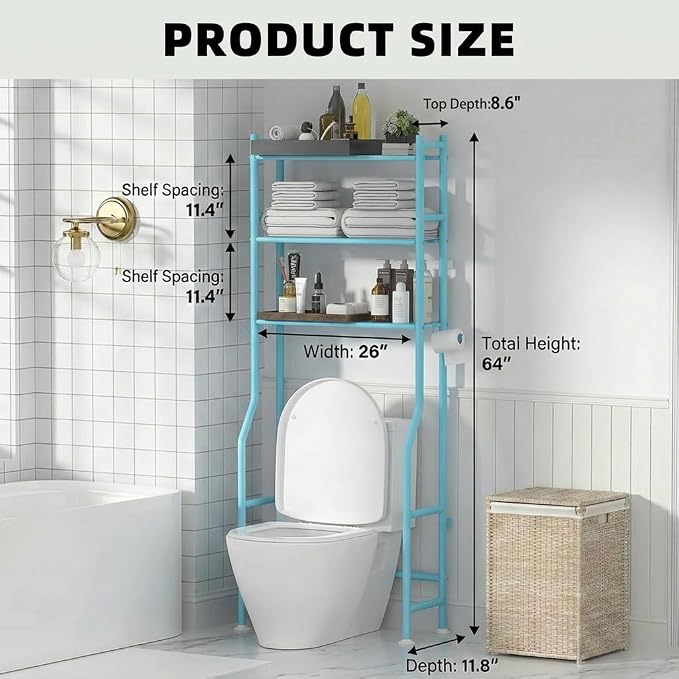 GloTika 3-Tier Over Toilet Storage - 150lb Total Capacity Metal Bathroom - Image 8