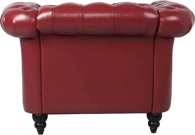 LEVNARY Leather Upholstered Armchair, Mid-Century Modern Single Sofa Chair - Image 5