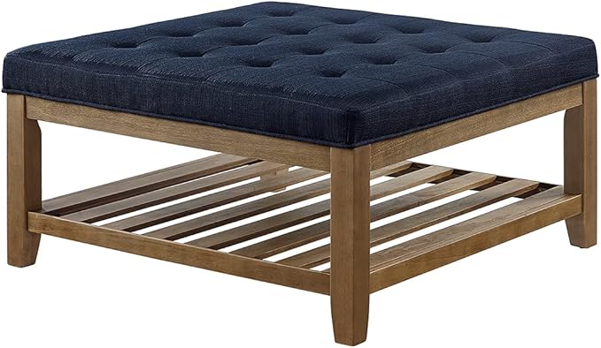 24KF Large Square Upholstered Tufted Linen Ottoman, Large Footrest Ottoman - Image 3