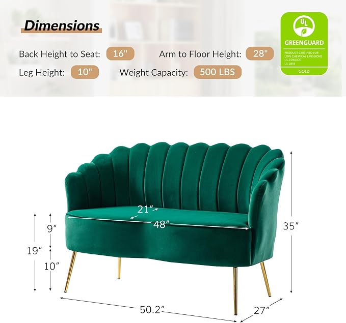 HULALA HOME Velvet Loveseat Sofa - Image 2