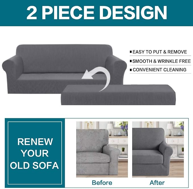 Turquoize Stretch Sofa Slipcover 2 Pieces Sofa Cover Couch Cover - Image 4