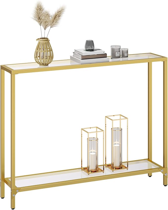 HOOBRO 39.4" Narrow Console Table, Tempered Glass Sofa Table, Behind Couch - Image 9