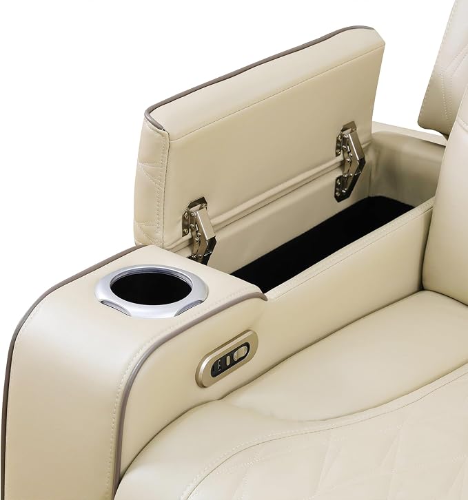 Power Recliner Chair with LED Lights, Leather Manual Recliner 1 Seat, Living - Image 7
