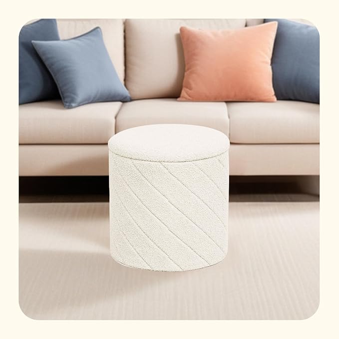 PINPLUS Ottoman with Stroage Round Boucle Ottoman and Tray Sherpa Removable - Image 6