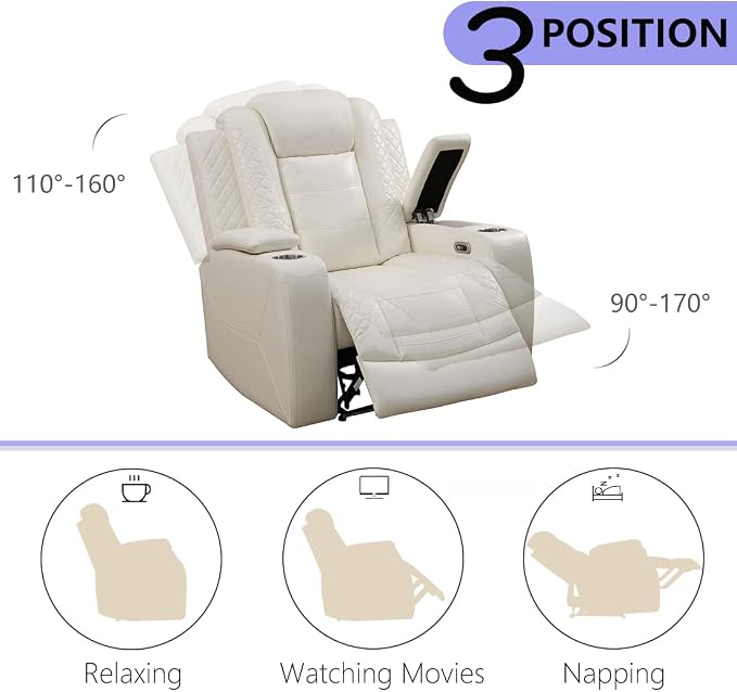 Power Recliner Sofa Set, Leather Reclining Couch & Chair Set, Living Room - Image 6