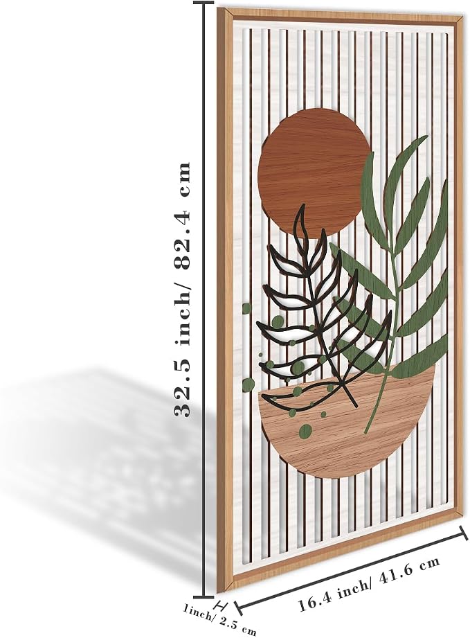 IARTTOP Large Boho Wood Wall Art Framed 16x32 Inch Mid century Modern Wooden - Image 6