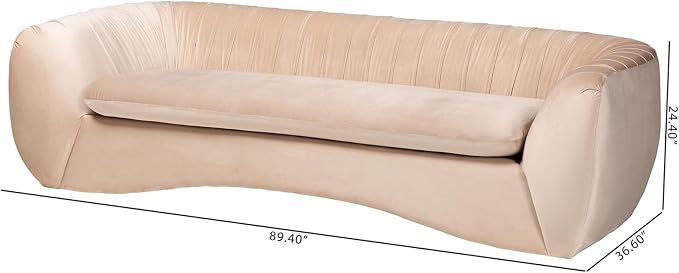 Adanna Glam Luxe Champagne Beige Velvet Fabric Sofa Elegant Modern Living Room - Image 3
