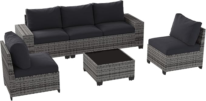 Aoxun Patio Furniture Set, Widen Armrests Wicker Outdoor Sectional - Image 7