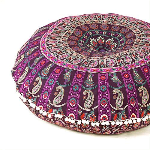 32" Purple Burgundy Floor Meditation Pillow Cushion Seating Throw Cover Mandala - Image 3